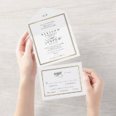 Elegant Monogram Gold Wedding All In One Uitnodiging (Afscheurbaar)