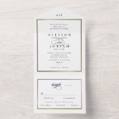 Elegant Monogram Gold Wedding All In One Uitnodiging (Binnen)