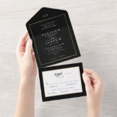 Elegant Monogram Gold Wedding All In One Uitnodiging (Afscheurbaar)