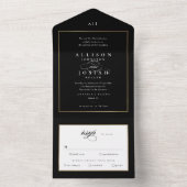 Elegant Monogram Gold Wedding All In One Uitnodiging (Binnen)