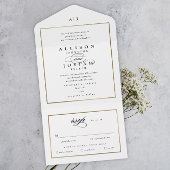Elegant Monogram Gold Wedding All In One Uitnodiging