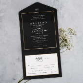 Elegant Monogram Gold Wedding All In One Uitnodiging