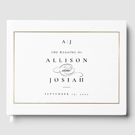 Elegant Monogram Gold Wedding Gastenboek (Voorkant)