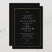 Elegant Monogram Gold Wedding Kaart (Voorkant / Achterkant)