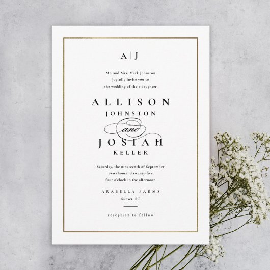 Elegant Monogram Gold Wedding Kaart