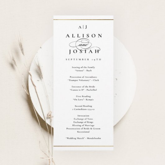 Elegant Monogram Gold Wedding Program