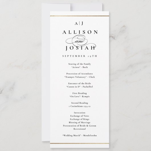 Elegant Monogram Gold Wedding Program (Voorkant)