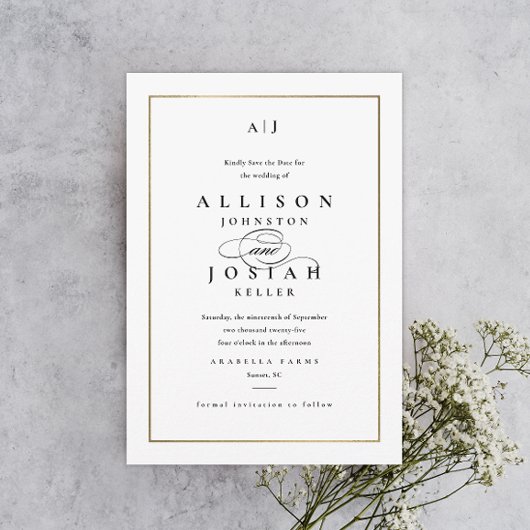 Elegant Monogram Gold Wedding Save The Date
