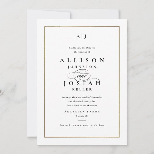 Elegant Monogram Gold Wedding Save The Date (Voorkant)