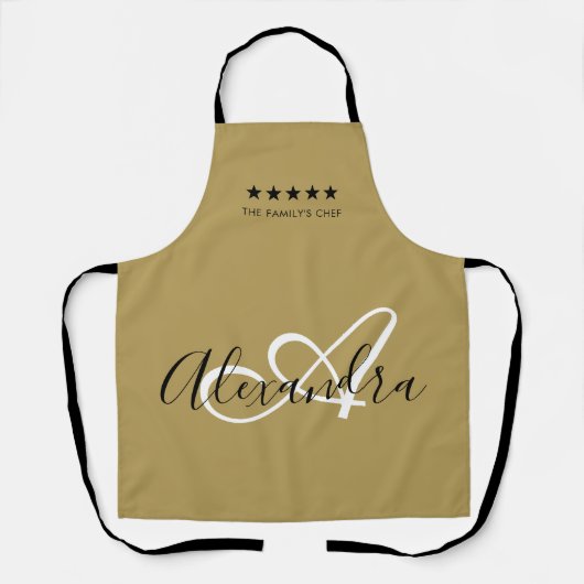 Elegant Monogram Gold White Script Beste Chef Name Schort (Voorkant)