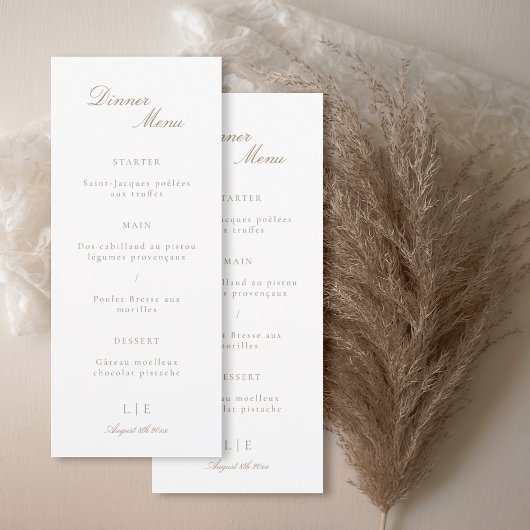 Elegant Monogram Gold White Weddenmenu Aankondiging