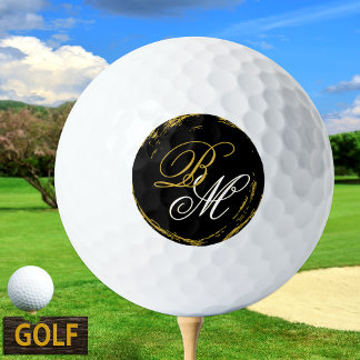 Elegant Monogram Golf Ball, Modern Gold Black Golfballen