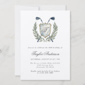 Elegant Monogram Golf Crest Verjaardagsfeest Golfe Kaart (Voorkant)