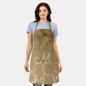 Elegant Monogram Goud Bloemen Koken Schort (Gedragen)