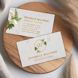 Elegant Monogram Goud Calla Lelies Wit Marmer Visitekaartje