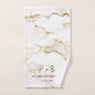 Elegant Monogram Goud Effect Marmer Bruiloft Handdoek