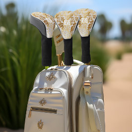Elegant Monogram Goud en Ivoor Monstera Leaf Golfheadcover