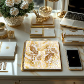 Elegant Monogram Goud en Ivoor Monstera Leaf Notitieboek