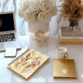 Elegant Monogram Goud en Ivoor Monstera Leaf Notitieboek