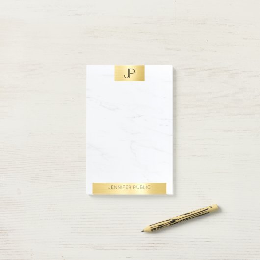 Elegant Monogram Goud Marmer Moderne Sjabloon Post-it® Notes (Op bureau)