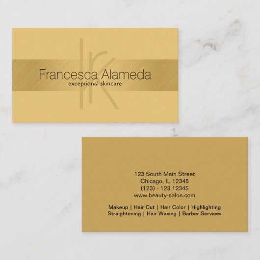 Elegant Monogram Goud Modern FAUX Gouden Gestreept Visitekaartje (Voorkant / Achterkant)