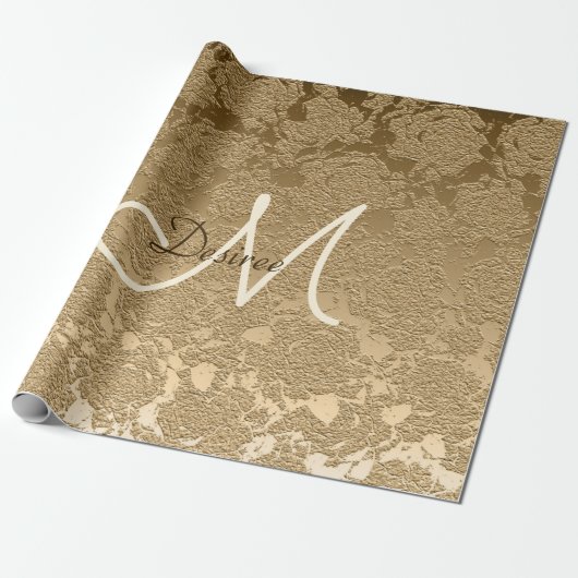 Elegant Monogram Goud Modern Meisje Bloemen Cadeaupapier (Uitgerold)