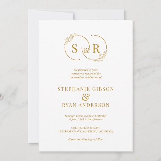 Elegant Monogram Goud Script Modern Bruiloft Kaart (Voorkant)