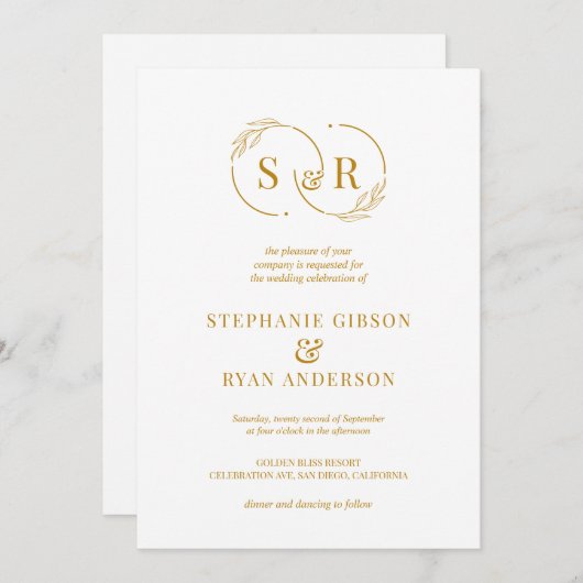 Elegant Monogram Goud Script Modern Bruiloft Kaart (Voorkant / Achterkant)
