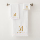 Elegant Monogram Goud Script Naam Wit Bad Handdoek (Insitu)