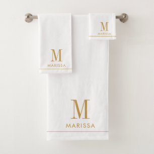 Elegant Monogram Goud Script Naam Wit Bad Handdoek