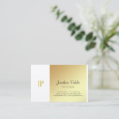 Elegant Monogram Goud Wit Eenvoudig Luxe Schrift Visitekaartje (Staand voorkant)