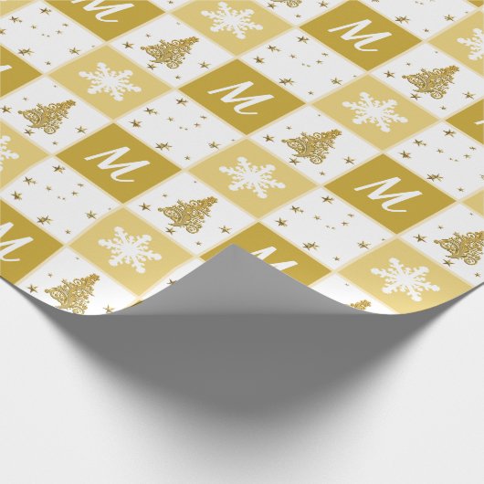 Elegant Monogram Goud & Wit Kerstmis Wrapping Cadeaupapier (Hoek)