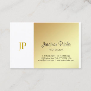 Elegant Monogram Goud Wit Plain Luxe Script Visitekaartje