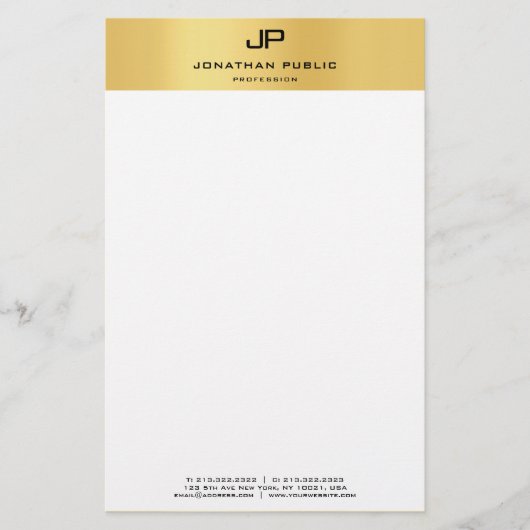 Elegant Monogram Goud Wit Sjabloon Modern Briefpapier (Voorkant)