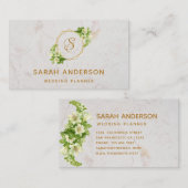 Elegant Monogram Goud Witte Lelies Marmer Visitekaartje (Voorkant / Achterkant)