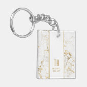 Elegant Monogram Goud Witte Marmer Sleutelhanger (Voorkant Links)