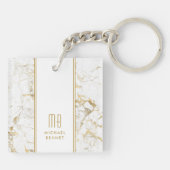 Elegant Monogram Goud Witte Marmer Sleutelhanger (Achterkant)