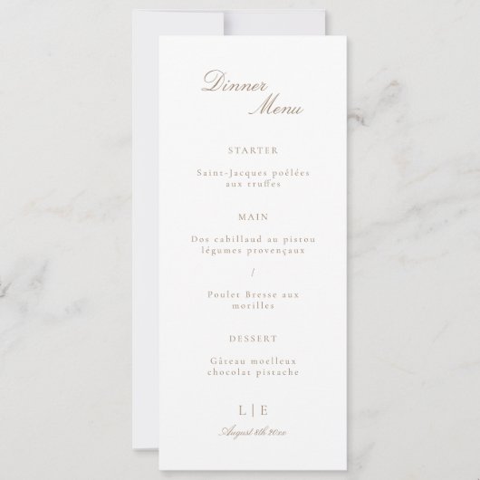 Elegant Monogram Goud Witte Trouwdag Diner Menu (Voorkant)