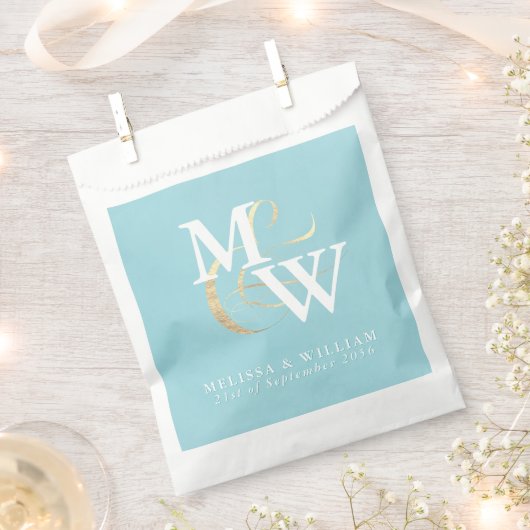 Elegant Monogram Goud Zee Glas Blauwgroen Wit Huwe Bedankzakje (Geknipt)