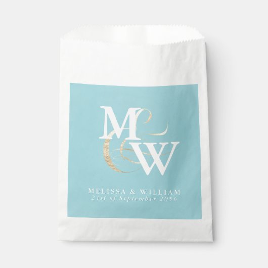 Elegant Monogram Goud Zee Glas Blauwgroen Wit Huwe Bedankzakje (Voorkant)