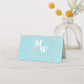 Elegant Monogram Goud Zee Glas Blauwgroen Wit Huwe Plaatskaartje (Voorkant)