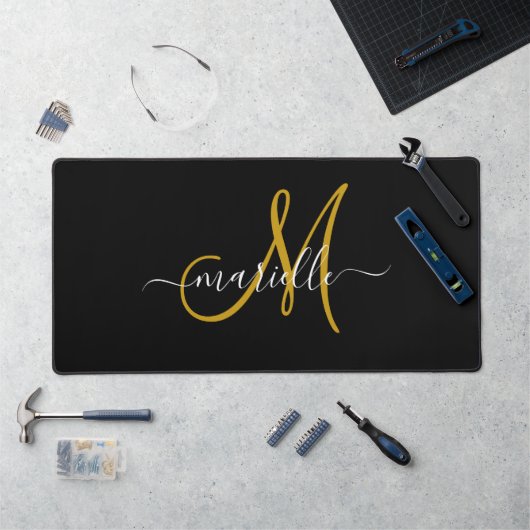 Elegant Monogram Goud Zwart Bureaumat (Werkstation)