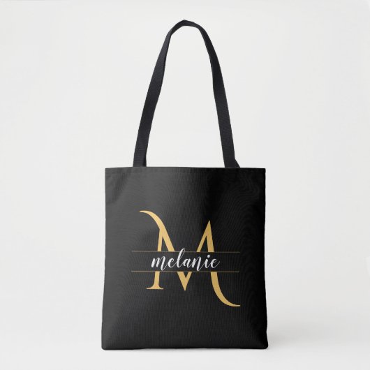 Elegant Monogram Goud Zwart Persoonlijk Tote Bag (Voorkant)