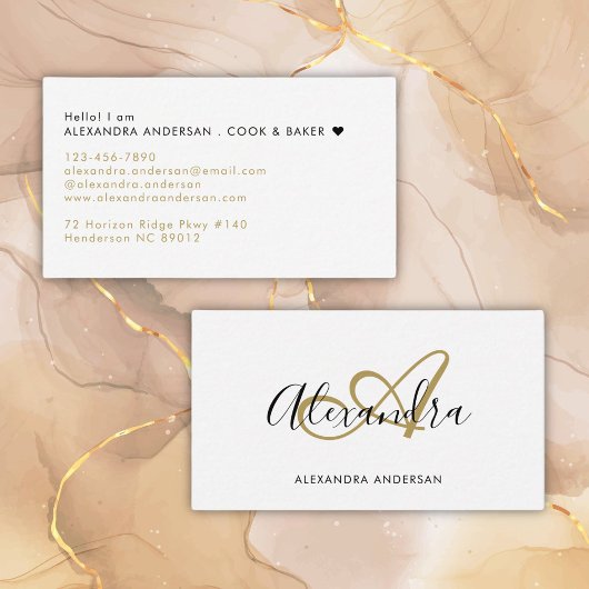 Elegant Monogram Goud Zwart Script Naam Visitekaartje