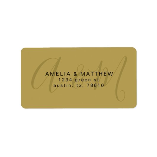 elegant monogram goud zwart terugkeeradres etiket (Voorkant)