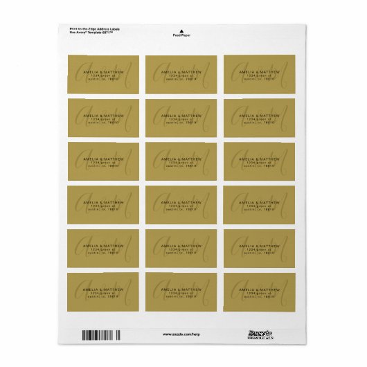 elegant monogram goud zwart terugkeeradres etiket (Full Sheet)