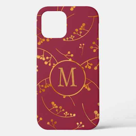 Elegant monogram goudbessen marsala roze patroon Case-Mate iPhone case (Achterkant)