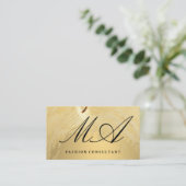 Elegant Monogram | Goudborstel | Houtkorrels Visitekaartje (Staand voorkant)