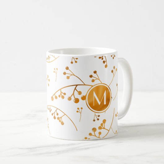 Elegant monogram gouden bessen patroon koffiemok (Voorkant rechts)