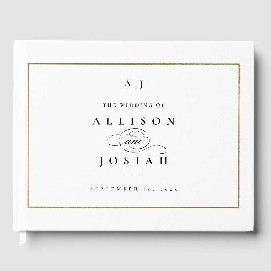 Elegant Monogram Gouden Bruiloft Gastenboek (Voorkant)